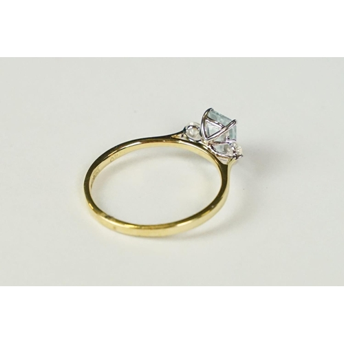 284 - 18ct yellow gold aquamarine and diamond ring, approx. 1 carat