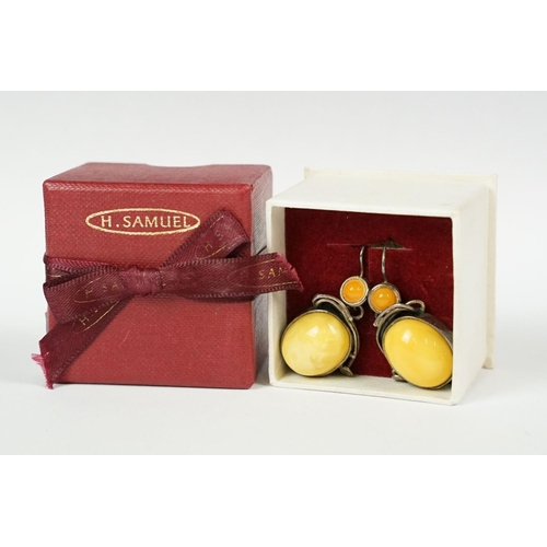 289 - Ladies silver yellow and orange agate earrings