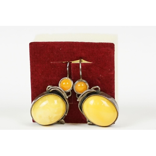 289 - Ladies silver yellow and orange agate earrings
