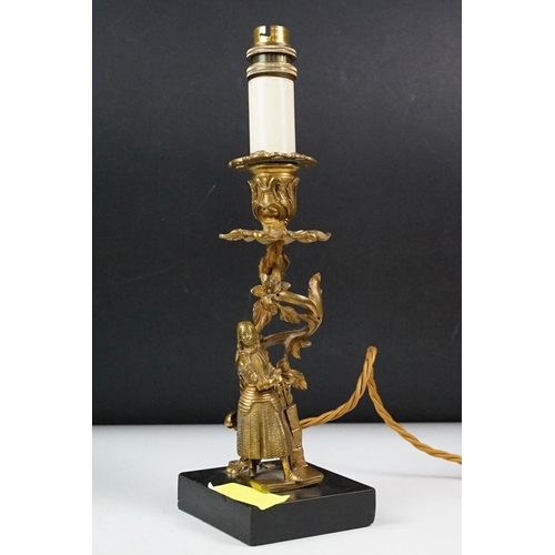 431 - Pair of brass table lamps of classical form, the supports modelled as spiralling leaves with soldier... 