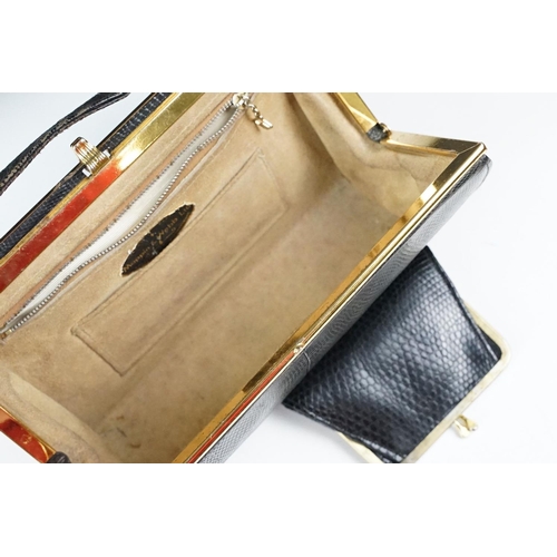 432 - Two vintage Mappin & Webb snake skin handbags each having yellow metal purse clasps and makers label... 