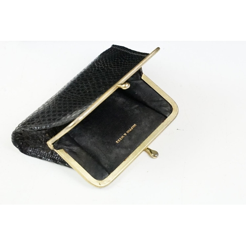 432 - Two vintage Mappin & Webb snake skin handbags each having yellow metal purse clasps and makers label... 