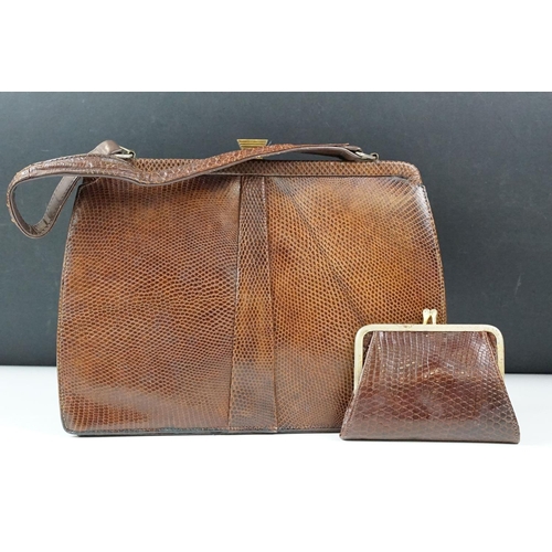 432 - Two vintage Mappin & Webb snake skin handbags each having yellow metal purse clasps and makers label... 