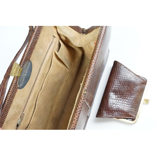 432 - Two vintage Mappin & Webb snake skin handbags each having yellow metal purse clasps and makers label... 