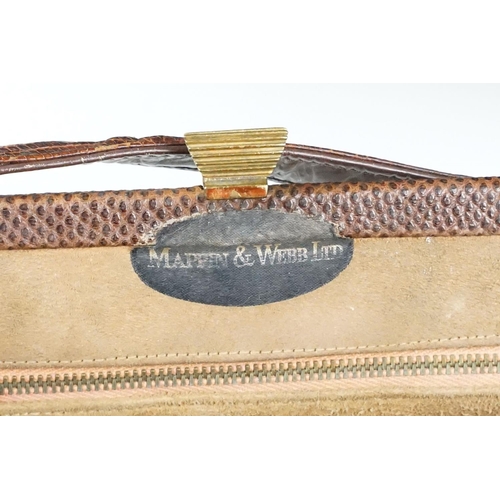 432 - Two vintage Mappin & Webb snake skin handbags each having yellow metal purse clasps and makers label... 