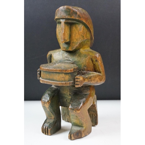 434 - Collection of carved wooden figurines to include some African Tribal examples,  a mother and child f... 