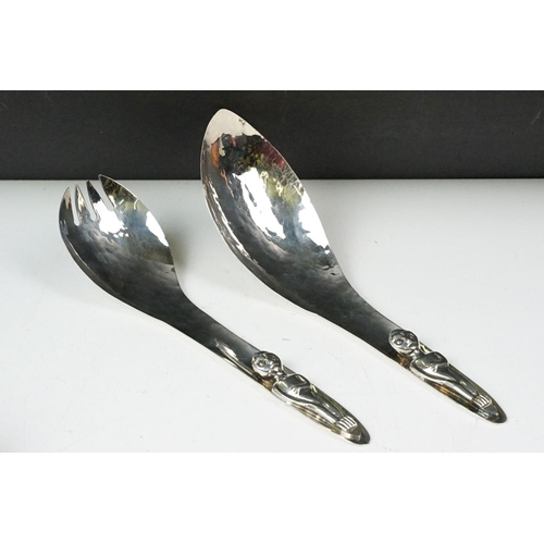 197 - Pair of North Indian Tribe Hammered Silver Plated Canadian ' Kwakiutl Indian ' Salad Servers, the ha... 
