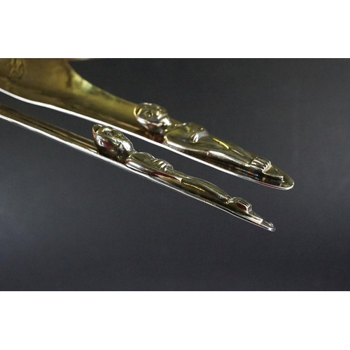 197 - Pair of North Indian Tribe Hammered Silver Plated Canadian ' Kwakiutl Indian ' Salad Servers, the ha... 