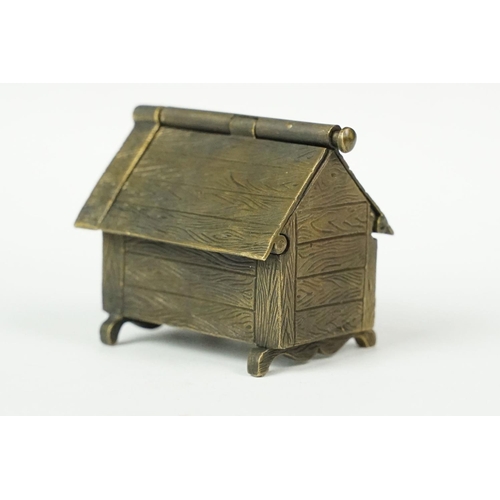 205 - Brass dog house style vesta case with enamel plaque