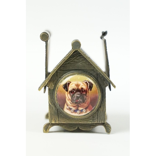 205 - Brass dog house style vesta case with enamel plaque