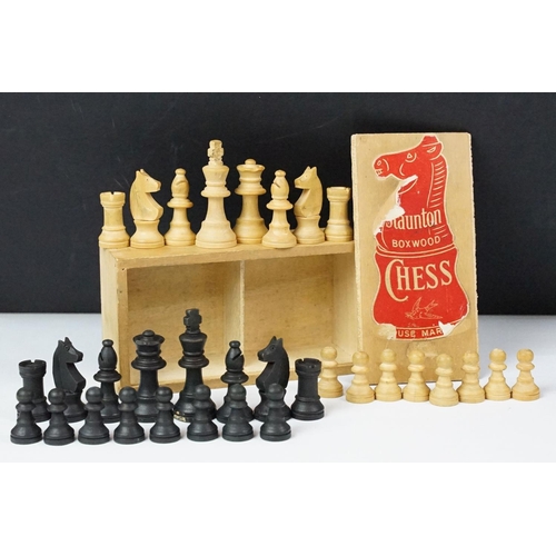 212 - Staunton Boxwood Chess Set in it's original wooden box with sliding lid