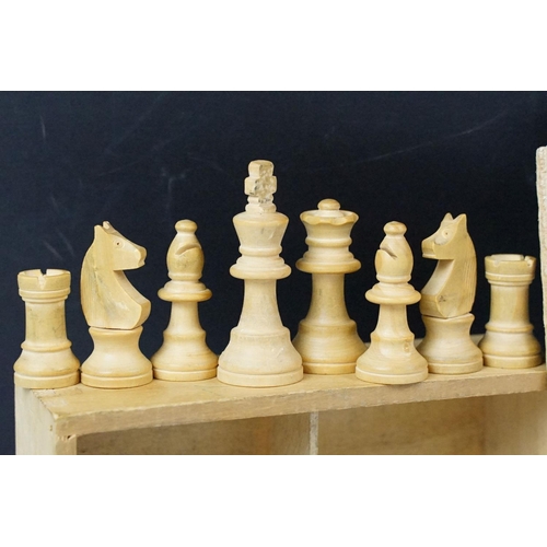 212 - Staunton Boxwood Chess Set in it's original wooden box with sliding lid