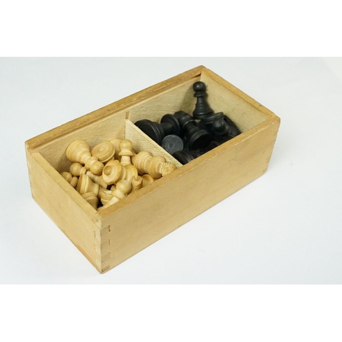 212 - Staunton Boxwood Chess Set in it's original wooden box with sliding lid