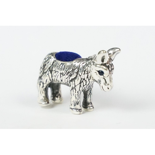 217 - Silver donkey pincushion