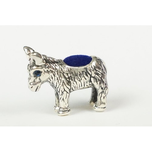 217 - Silver donkey pincushion