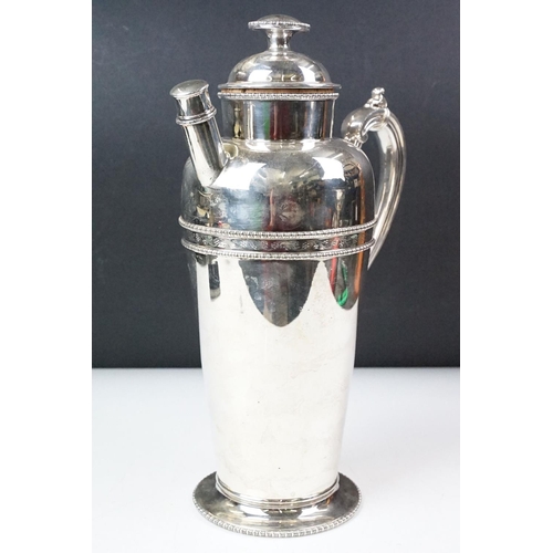 220 - A large silver plated prohibition coffee pot cocktail shaker, markings to base.