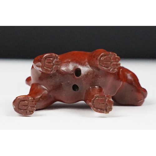 243 - Two carved oriental Netsuke in the form of a dog and a fish.