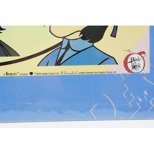 342 - A set of four cast resin The Beatles ornamental figures together with a Rocky Toons Beatles print.