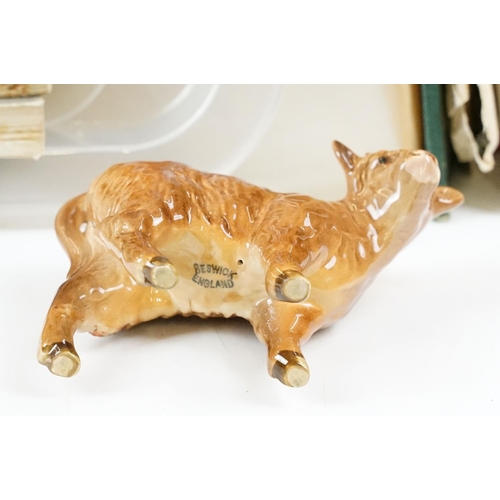 348 - A box of mixed collectables to include ephemera, books, postcards and a Beswick figurine.