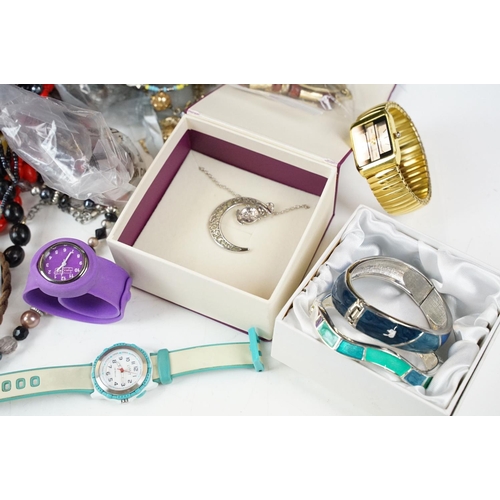 350 - Box of assorted fashion jewellery and watches