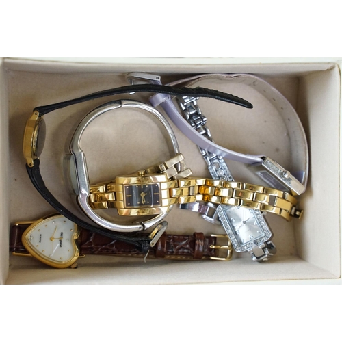 257 - Jewellery box and content to include brooches, watches, ring, bracelets and silver