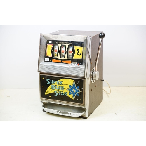 598 - Super Blue Star one armed bandit, slot machine, with keys, 67cm high x 51cm wide x 43.5cm deep