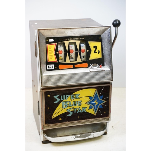 598 - Super Blue Star one armed bandit, slot machine, with keys, 67cm high x 51cm wide x 43.5cm deep