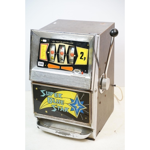 598 - Super Blue Star one armed bandit, slot machine, with keys, 67cm high x 51cm wide x 43.5cm deep