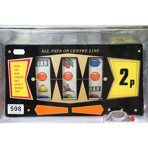 598 - Super Blue Star one armed bandit, slot machine, with keys, 67cm high x 51cm wide x 43.5cm deep