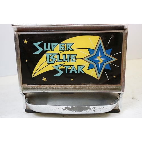 598 - Super Blue Star one armed bandit, slot machine, with keys, 67cm high x 51cm wide x 43.5cm deep
