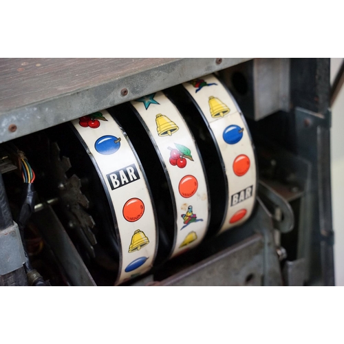 598 - Super Blue Star one armed bandit, slot machine, with keys, 67cm high x 51cm wide x 43.5cm deep