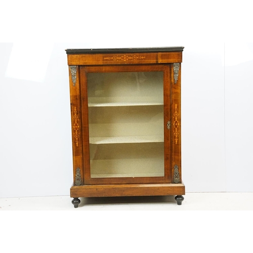 608 - Edwardian mahogany inlaid display cabinet with gilt metal mounts, glazed door and shelves within, 10... 