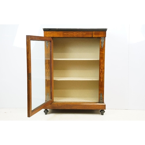 608 - Edwardian mahogany inlaid display cabinet with gilt metal mounts, glazed door and shelves within, 10... 