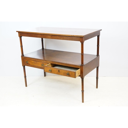 618 - Early 20th century Aesthetic style buffet / side table, the undertier with two drawers, on bamboo ef... 