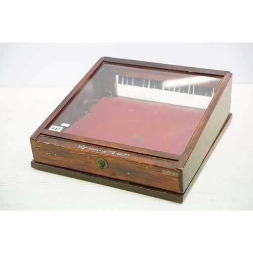 647 - Early 20th century oak framed glazed table top display cabinet with sloping top, 47cm wide x 47cm de... 