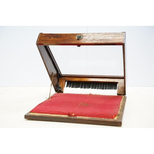 647 - Early 20th century oak framed glazed table top display cabinet with sloping top, 47cm wide x 47cm de... 