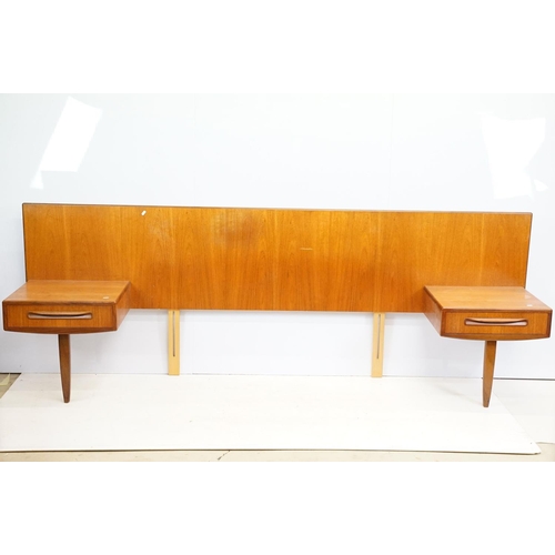 650 - G Plan bedroom suite (lacking maker's label), two bedside cabinets / headboard, manufactured as one ... 