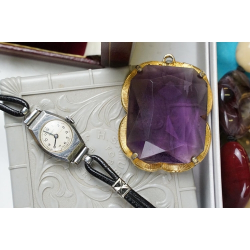 366 - A collection of mixed costume jewellery to include silver examples together with a selection of wris... 