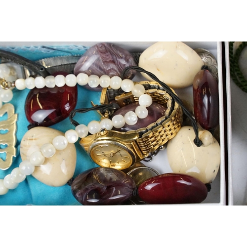 366 - A collection of mixed costume jewellery to include silver examples together with a selection of wris... 