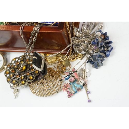 367 - Jewellery box and contents including silver multi stone dress ring, watches and brooches