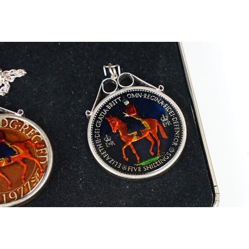 372 - A small Georg Jensen stainless steel bread basket within original box together with three commemorat... 