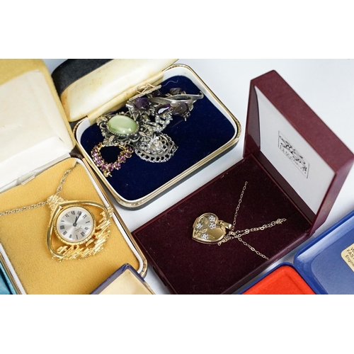 383 - A collection of mainly vintage costume jewellery together with a selection of sporting fob medals