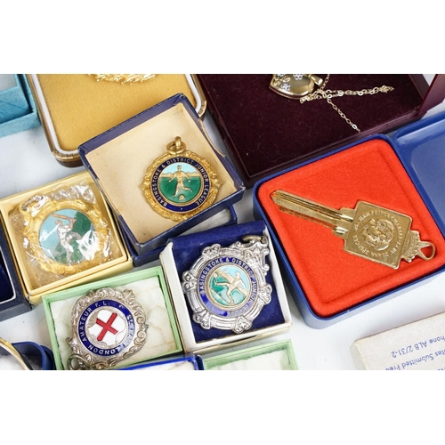 383 - A collection of mainly vintage costume jewellery together with a selection of sporting fob medals
