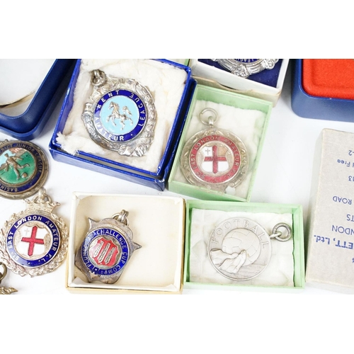 383 - A collection of mainly vintage costume jewellery together with a selection of sporting fob medals