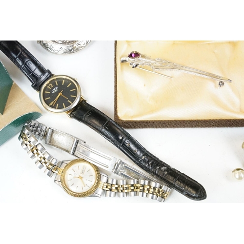 383 - A collection of mainly vintage costume jewellery together with a selection of sporting fob medals