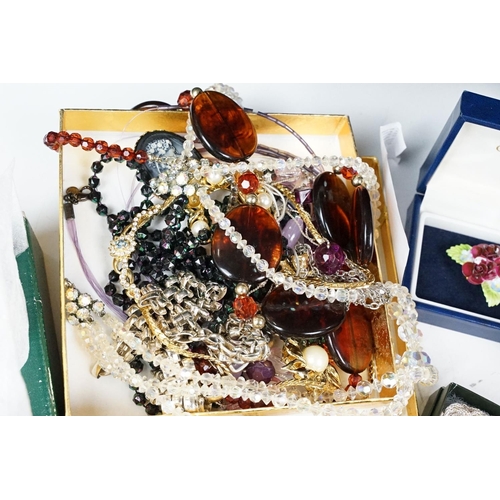 383 - A collection of mainly vintage costume jewellery together with a selection of sporting fob medals