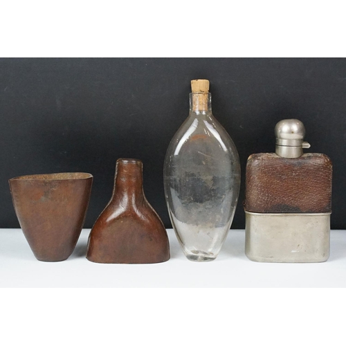 193 - Two vintage hip flasks including leather and glass
