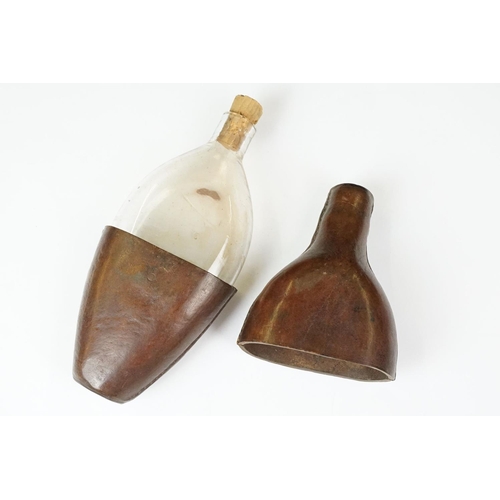 193 - Two vintage hip flasks including leather and glass
