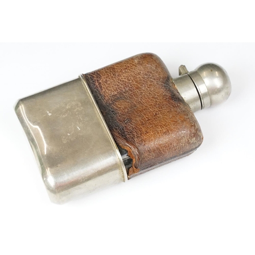 193 - Two vintage hip flasks including leather and glass