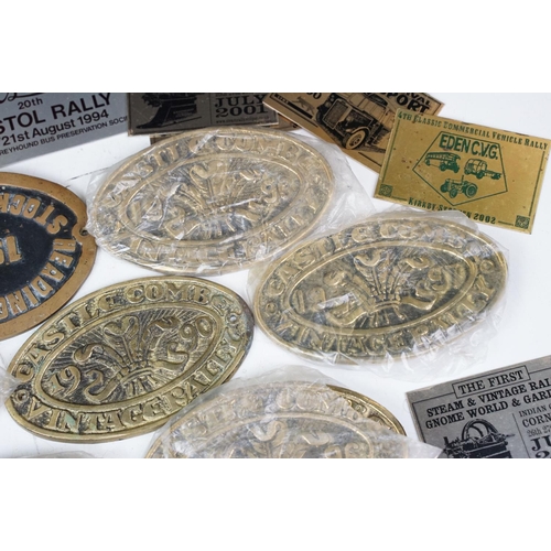 385 - A collection of mixed car badges together with a selection of brass steam rally badges.
